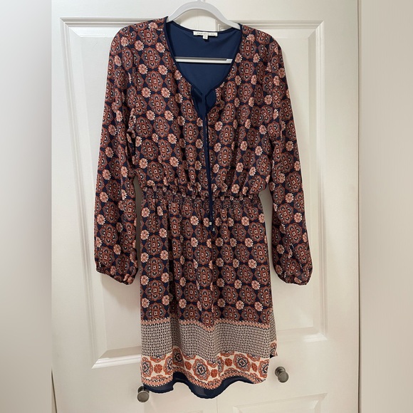 Danielrainn XL Geometric Patterned Ling Sleeved Dress, Lined Elastic Waist - Picture 1 of 5